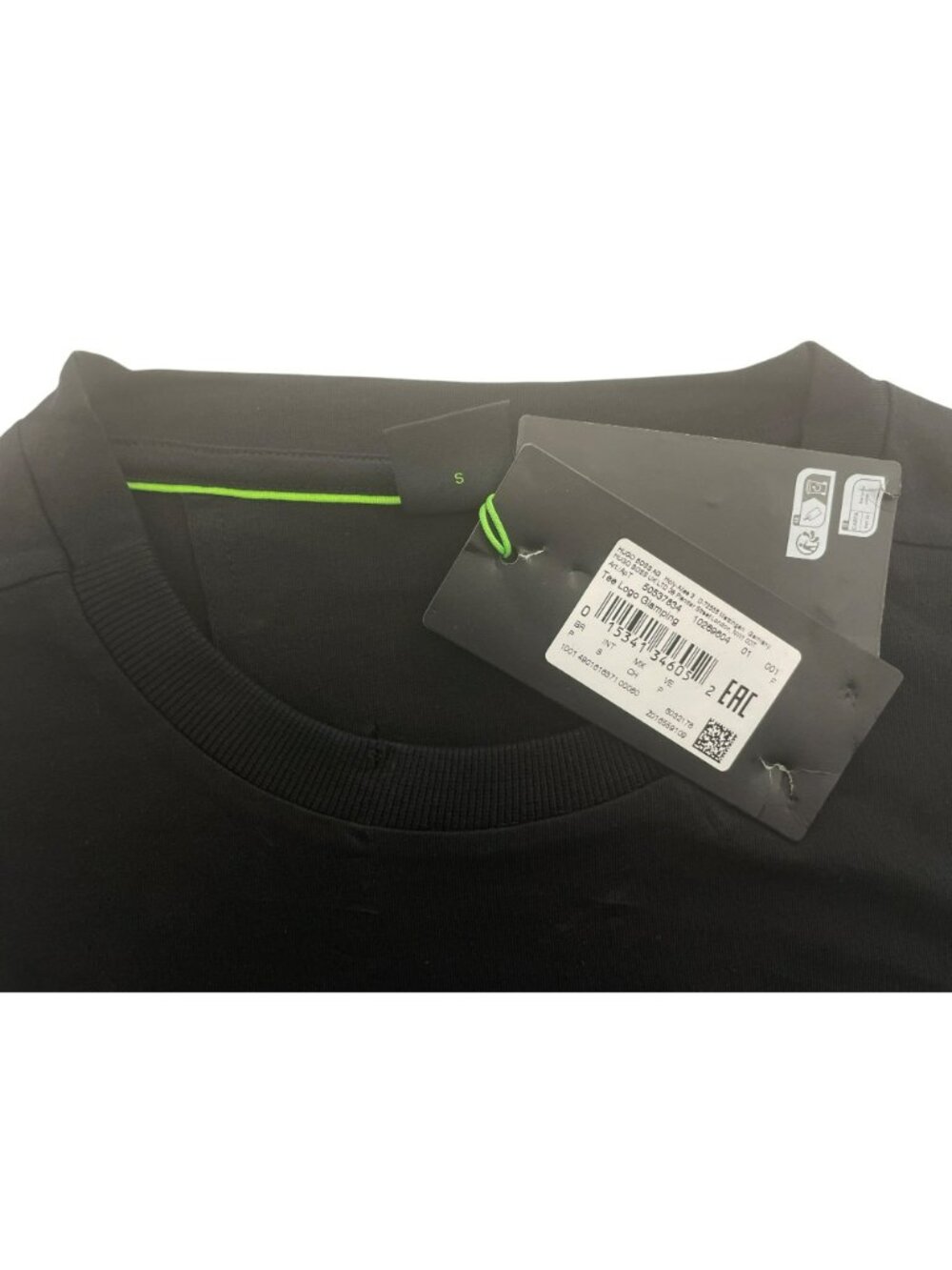 Hugo Boss Tee Logo Glamping Black Shirt Cotton Casual Crewneck Men's Sz S DEFECT - Picture 4 of 11